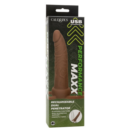 VIBRATORE REALISTICO STRAP ON RECHARGEABLE DUAL PENETRATOR CARAMEL